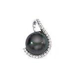 14k White Gold, Diamond & Tahitian Black Pearl Pendant (0.35ctw)