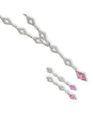 Sterling Silver Pink CZ Earring and Necklace Set