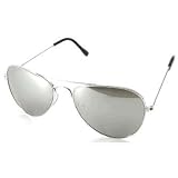 Man Woman Unisex Metal Aviator Silver Lens Mirror Sunglasses