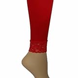 IMAGE OF Red Lace Bottom Footless Leggings Tights