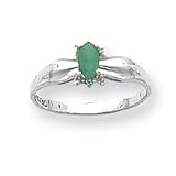 14k White Gold .01ct Diamond and Emerald Birthstone Ring