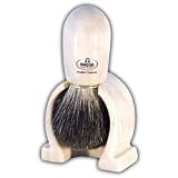 The Beige Marbelized Omega Shaving Set with Badger Shaving Brush and Omega Stand - Made in Italy