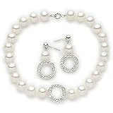 14k Pearl and Diamond Circle Bracelet and Earring Set
