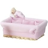 Tuc Tuc Nursery Basket with Pink Liner. Natural Wicker Basket for baby's room. Moons and Stars Collection.