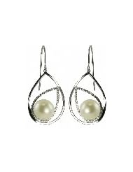 14KW 9.5-10mm freshwater cultured pearl and diamond earrings. (.35 cttw)