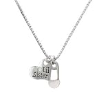 2-Sided Clear Frosted Baby Safety Pin Lil Sister Charm Necklace