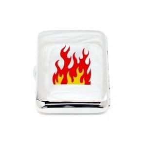 Outer Rebel Fashion Flasks and Smoking Accessories- Flames Printed Stainless Steel Cigarette ID...