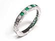 18k White Gold Emerald & Diamond Hand Engraved Half Circle Ring Size 6.25 Ct.tw 0.80