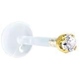 14 Gauge 3/8 Inches Solid 14KT Yellow Gold 1.5mm Genuine Diamond Bioplast Push in Monroe