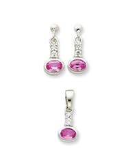 Genuine IceCarats Designer Jewelry Gift Sterling Silver Pink Cz Earrings And Pendant Set