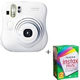 Fujifilm Instax Mini 25 Instant Photo Camera Kit, for Vivid Credit Card Size Instant Prints - White - with Fujifilm Instax Mini Instant Daylight Film, Twin Pack20 Exposures, ISO 800.