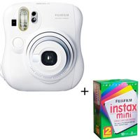 Fujifilm Instax Mini 25 Instant Photo Camera Kit, for Vivid Credit Card Size Instant Prints - White - with Fujifilm Instax Mini Instant Daylight Film, Twin Pack20 Exposures, ISO 800.