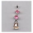 Dark Pink Square and Round CZ with Champagne Tear Drop Hanging Pendant