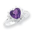 Sterling Silver Amethyst and CZ Heart Ring - Size 7