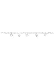 Sterling Silver Anti-Tarnish Bracelet w/ CZ embellished heart charms AWSS-71-201