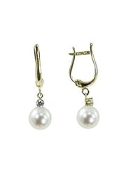14KY 7-7.5MM CP & .10CTW Diamond and freshwater cultured pearl earrings