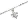 9"+1" Extension Rhodium Plated Anklet with CZ Fleur- de -Lis