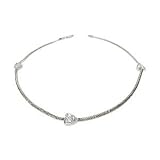 14K White Gold Snake Anklet Bracelet 10, with Heart Design Stations Set with Diamonds