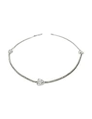 14K White Gold Snake Anklet Bracelet 10, with Heart Design Stations Set with Diamonds