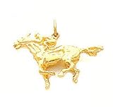 Charm - 14kt Solid Gold Polished 3-Dimensional Horse & Jockey Charm