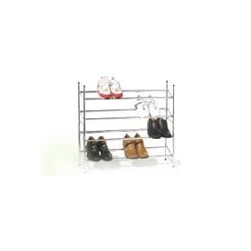 4 Tier Chrome Finish Stackable Extendable Shoe Storage Rack