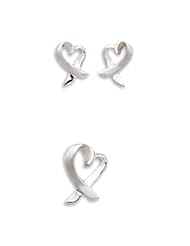 Set: Rhodium Plated Polished/Satin Heart Earrings & Pendant