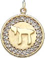 Chai (Hebrew Letter) on Disc, 14K Gold Charm