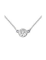 18K White Gold Bezel Set Round Diamond Solitaire Pendant - 1.00 CT. TDW.