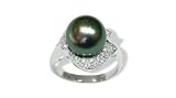 Size 6 18K white gold Knight Black Tahitian south sea cultured pearl and diamond ring