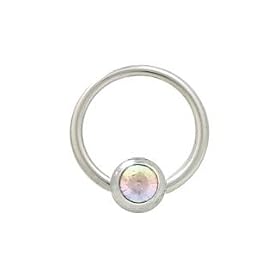 Captive Bead Ring Surgical Steel with 6mm Opal Jeweled Bead - 14 Gauge - 1/2 Inch