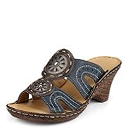Footglove™ Original Leather Stitch & Stud Wedge Mule Shoes