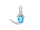 14K White Gold Genuine Oval Blue Topaz and Diamond Pendant