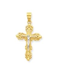 10k Yellow Gold Rhodium Crucifix Religious Pendant