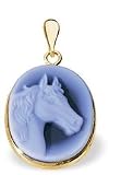 14K Yellow Gold Oval Agate Cameo Horse Pendant - 7/8" x 5/8"