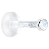 14 Gauge 3/8 Inches Solid 14KT White Gold 2mm Genuine Rainbow Moonstone Bioplast Push in Labret