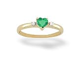 14K Yellow Gold Genuine Heart Emerald and Diamond Ring