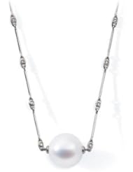 18K Palladium White Gold 14mm Round/ 1/4 Cttw South Sea Cultured Pearl And Diamond Necklace