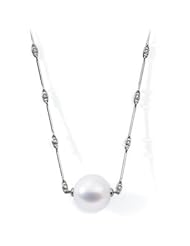 Clevereves 18K Palladium White Gold 14mm Round 1 4 Cttw South Sea Cultured Pearl And Diamond Necklace