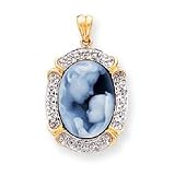 14k .15ct Diamond 13x18mm Agate Cameo with Sentiment Pendant