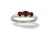 14K White Gold Genuine Round Garnet 3-Stone Ring
