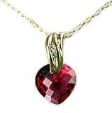 Checkerboard Heart Cut Lab Ruby and 10K Yellow Gold Pendant Necklace Gift Boxed