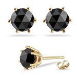 21G8ecUeUUL. SL160  5.00 Cts Round Rose Cut Black Diamond Stud Earrings in 14K Yellow Gold