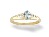 14K Yellow Gold Genuine Oval Aquamarine and Diamond Ring