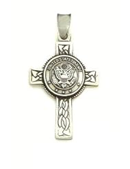 US Army Irish Celtic Knot Cross Antiqued Sterling Silver Pendant 24"stainless Steel Necklace Chain
