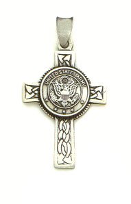 Antiqued Sterling Silver US Army Irish Celtic Knot Cross Pendant