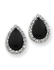 Sterling Silver Tear Drop Shape CZ and Onyx Earrings QE3103"