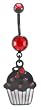 Stainless Steel Belly Ring with Red Crystals - Cupcake Dangling