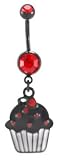 Stainless Steel Belly Ring with Red Crystals - Cupcake Dangling
