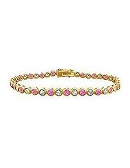 Pink Sapphire and Diamond Tennis Bracelet : 18K Yellow Gold â€" 3.00 CT TGW