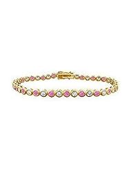 Pink Sapphire and Diamond Tennis Bracelet : 18K Yellow Gold â€" 5.00 CT TGW